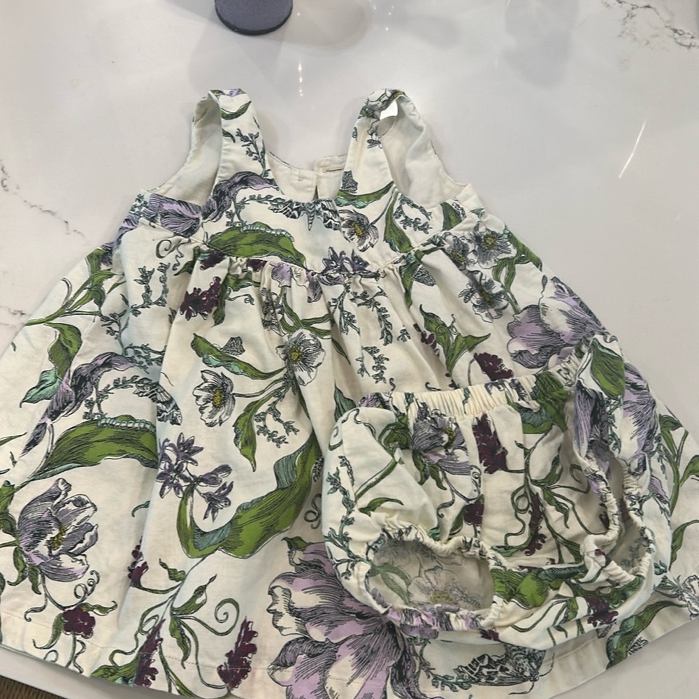 Tea collection floral jumper dress and diaper cover 18-24 m worn once